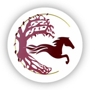 Logo circulaire Hayenvia avec arbre et cheval stylisé